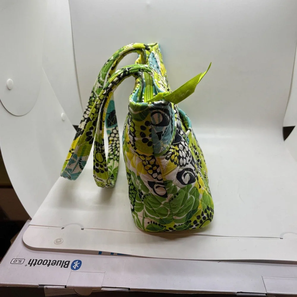 Vera Bradley Go Wild Quilted Cotton Tote Shoulder Bag with Matching Pouch Green